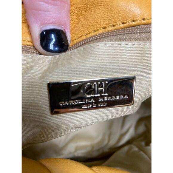 CH Carolina Herrera Mustard Leather Puffer Tote Handbag - Picture 6 of 6